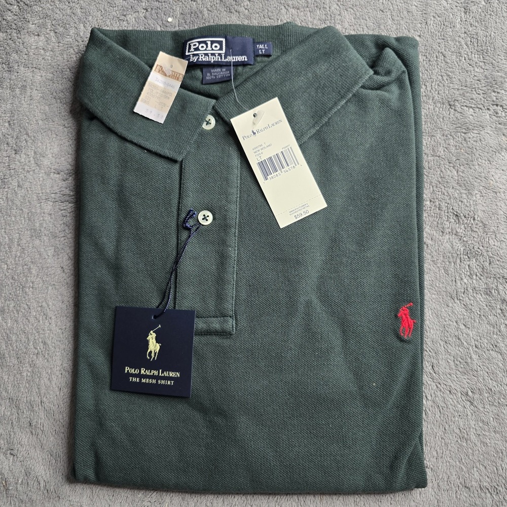 NWT Polo Ralph Lauren Mesh Polo Shirt Mens Large Tall Green S/S Pique Red Pony